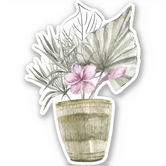 Waterverf violet potten huis plant sticker (Voorkant)