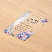 Waterverf Violet Pumpkins Flowers Baby shower Acryl Uitnodigingen (Laagn)