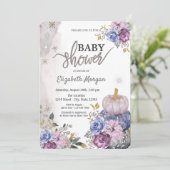 Waterverf Violet Pumpkins Flowers Baby shower Kaart (Staand voorkant)