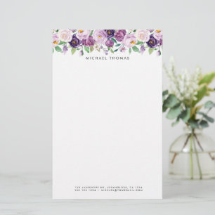 Waterverf Violet Purple Flowers Gepersonaliseerd Briefpapier