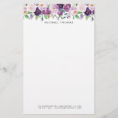 Waterverf Violet Purple Flowers Gepersonaliseerd Briefpapier (Voorkant)
