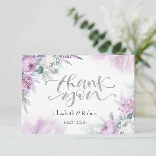 Waterverf Violet Rozen Bedankkaart (Staand voorkant)