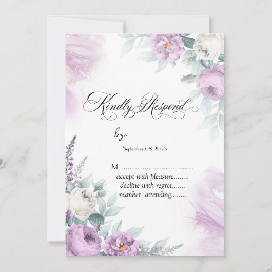 Waterverf Violet Rozen Polka Dots RSVP Kaart (Voorkant)
