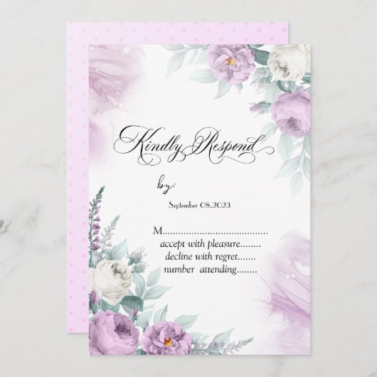 Waterverf Violet Rozen Polka Dots RSVP Kaart (Voorkant / Achterkant)