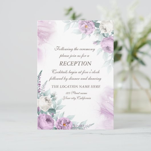Waterverf Violet Rozen Polka Dots Wedding Kaart (Staand voorkant)