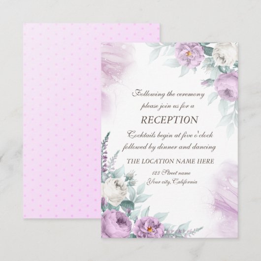 Waterverf Violet Rozen Polka Dots Wedding Kaart (Voorkant / Achterkant)