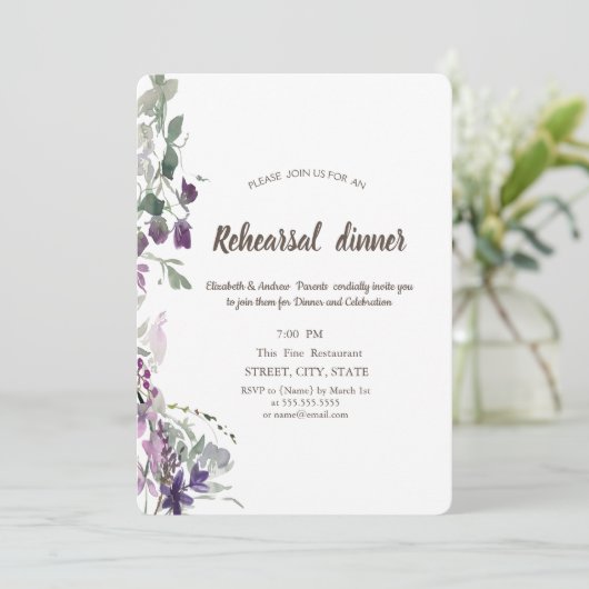 Waterverf Violet Wildflower repesal Dinner Kaart (Staand voorkant)