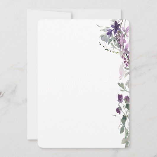 Waterverf Violet Wildflower repesal Dinner Kaart (Achterkant)