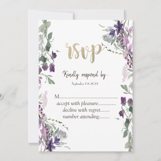 Waterverf Violet Wildflower RSVP Kaart (Voorkant)