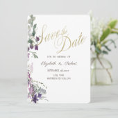 Waterverf Violet Wildflower Save the Date (Staand voorkant)