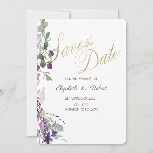 Waterverf Violet Wildflower Save the Date (Voorkant)
