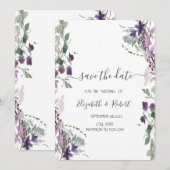 Waterverf Violet Wildflower Save the Date (Voorkant / Achterkant)