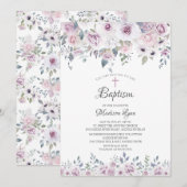 Waterverf Violette Bloemen Doop Kaart (Voorkant / Achterkant)