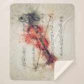 Waterverf Viool Bladmuziek Roest Cream Zwart Sherpa Deken (Voorkant)