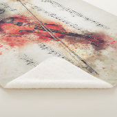 Waterverf Viool Bladmuziek Roest Cream Zwart Sherpa Deken (3/4)