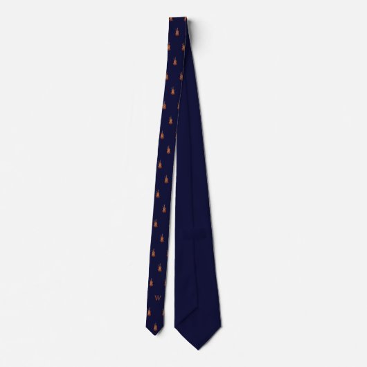 Waterverf Viool Monogram Initiaal Midnight Blue Stropdas (Achterkant)