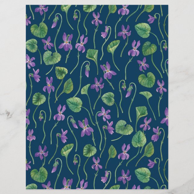 Waterverf viooltjes op blauw (Voorkant)