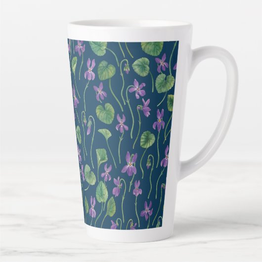 Waterverf viooltjes op blauw latte mok (Rechts)