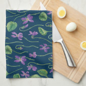 Waterverf viooltjes op blauw theedoek (Quarter Fold)