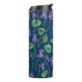Waterverf viooltjes op blauw thermosbeker (Gedraaid links)