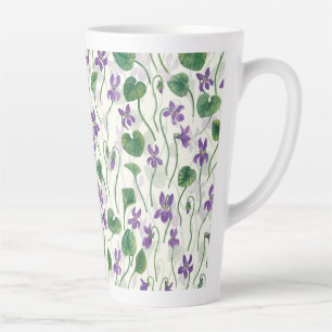 Waterverf viooltjes op wit latte mok