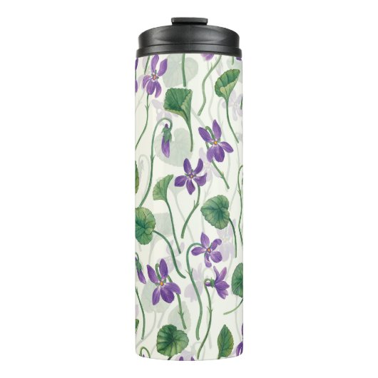 Waterverf viooltjes op wit thermosbeker (Voorkant)