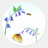 Waterverf Virginia Bluebells met vlinder Ronde Sticker (Voorkant)