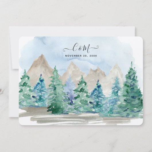 Waterverf Virtuele bruiloft van bergachtige bosbom Kaart (Achterkant)