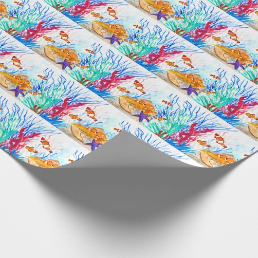 waterverf vis oceaan Nautisch Zee Cute Fisherman Cadeaupapier (Hoek)