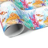 waterverf vis oceaan Nautisch Zee Cute Fisherman Cadeaupapier (Rol Hoek)