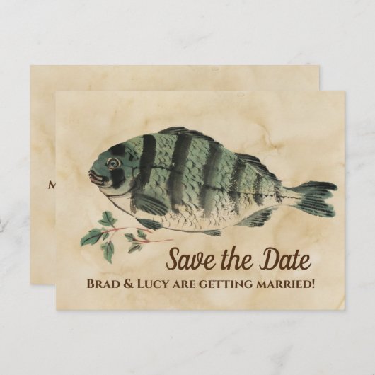 Waterverf Vis sparen de Datum Briefkaart (Voorkant / Achterkant)
