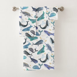 Waterverf vis vis goudblauw bad handdoek