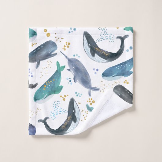 Waterverf vis vis goudblauw bad handdoek (Wasdoekje)