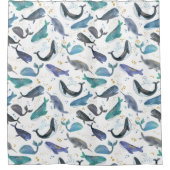 Waterverf vis vis goudblauw douchegordijn (Voorkant)