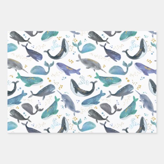 Waterverf vis vis goudblauw inpakpapier vel (Voorkant 2)