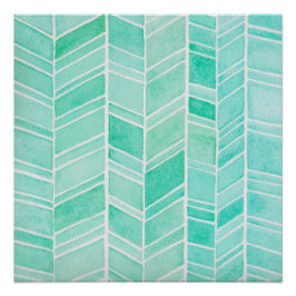 Waterverf visgraat Aqua Blauwgroen Pattern Square Perfect Poster