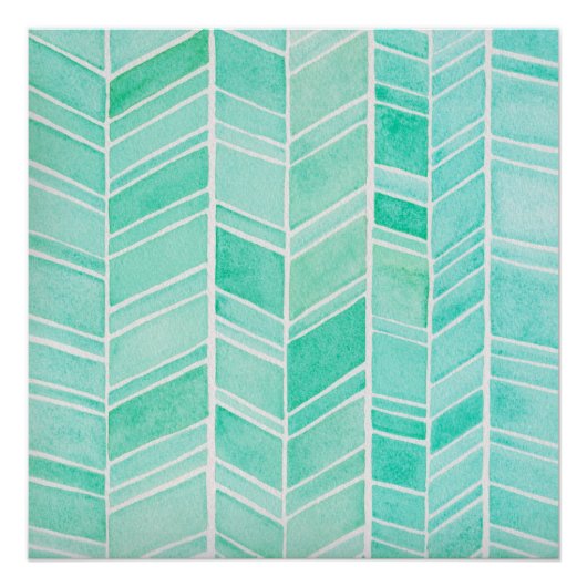 Waterverf visgraat Aqua Blauwgroen Pattern Square Perfect Poster (Voorkant)