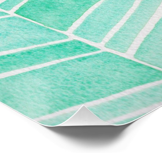 Waterverf visgraat Aqua Blauwgroen Pattern Square Perfect Poster (Hoek)