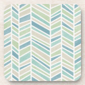 Waterverf visgraat, blauw, munt, beige bier onderzetter (Voorkant)