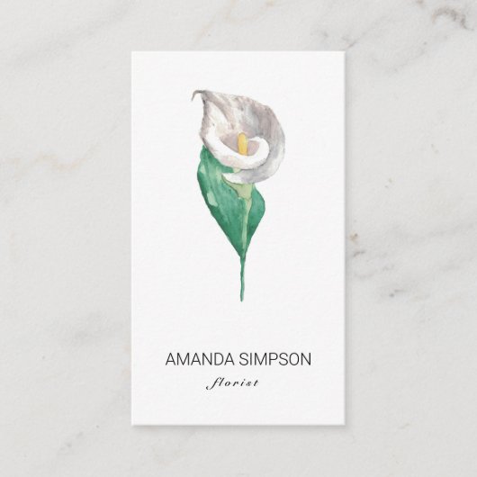 Waterverf, visitekaartje van witte Calla lily (Voorkant)