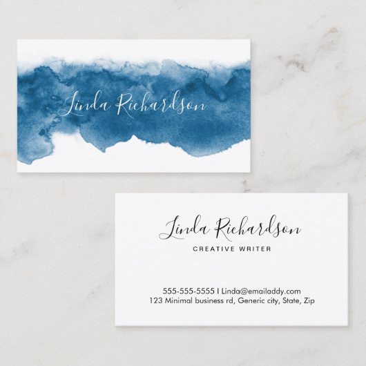 Waterverf visitekaartjes - chic blue (Voorkant / Achterkant)