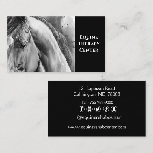 Waterverf Visitekaartjes van zwarte en witte paard (Voorkant / Achterkant)