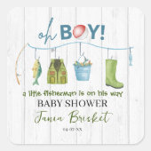Waterverf Vislijn Baby Shower Jongen Vierkante Sticker (Voorkant)