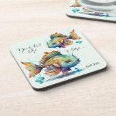 Waterverf vispisserij onder water Onderzetter (Linkerzijde)