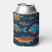 Waterverf Vissen: Deep Blue Naadloos Blikjeskoeler (Blikje Achterkant)