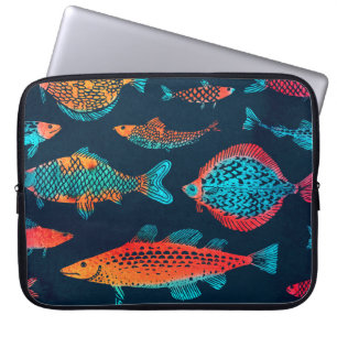 Waterverf Vissen: Deep Blue Naadloos Laptop Sleeve