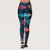Waterverf Vissen: Deep Blue Naadloos Leggings (Achterkant)
