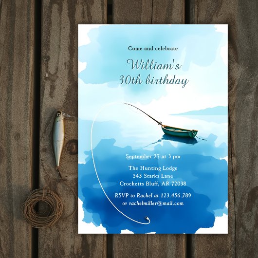 Waterverf Vissersboot 30e Verjaardagsfeest Kaart