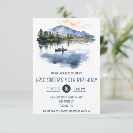 Waterverf Vist, Bergen, Meer Verjaardagsfeest Kaart (Staand voorkant)