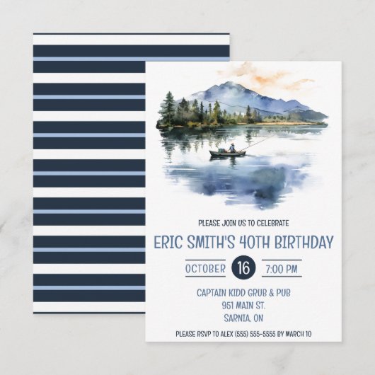 Waterverf Vist, Bergen, Meer Verjaardagsfeest Kaart (Voorkant / Achterkant)